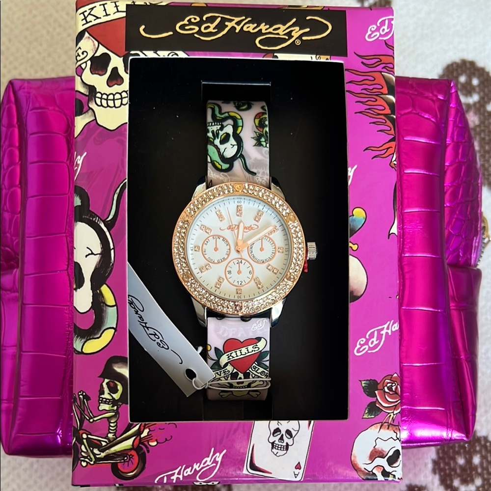 Ed Hardy Women's Pink and Gold Watch